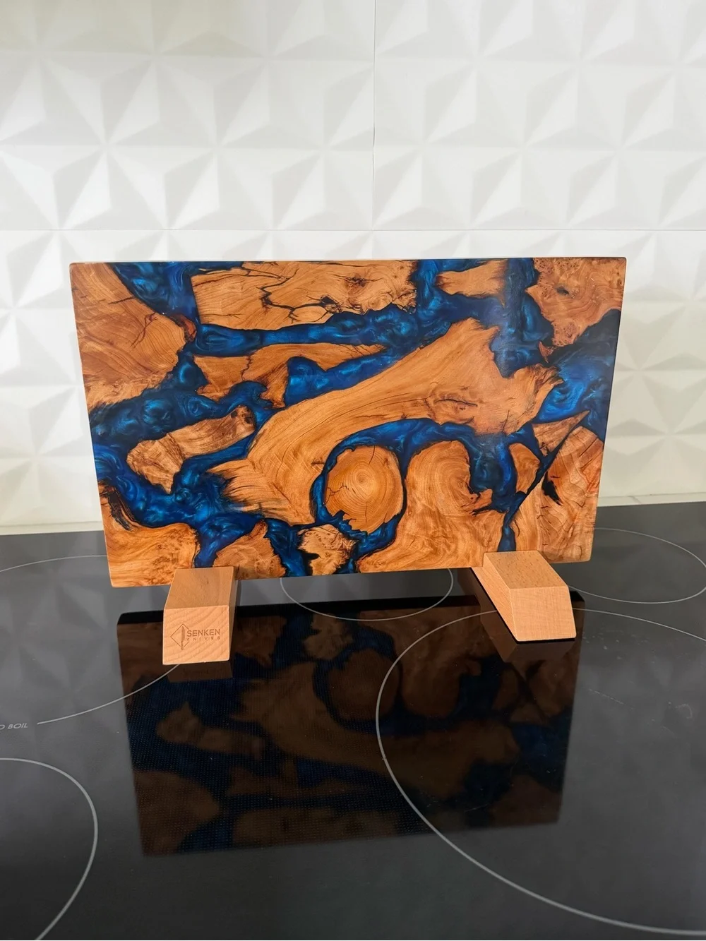 Handcrafted Blue Resin & Natural Wood Cutting Board